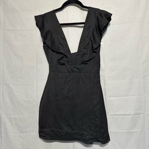 Revolve Superdown Mini Dress Womens XS Black Ruffle Harlow Plunge V Neck